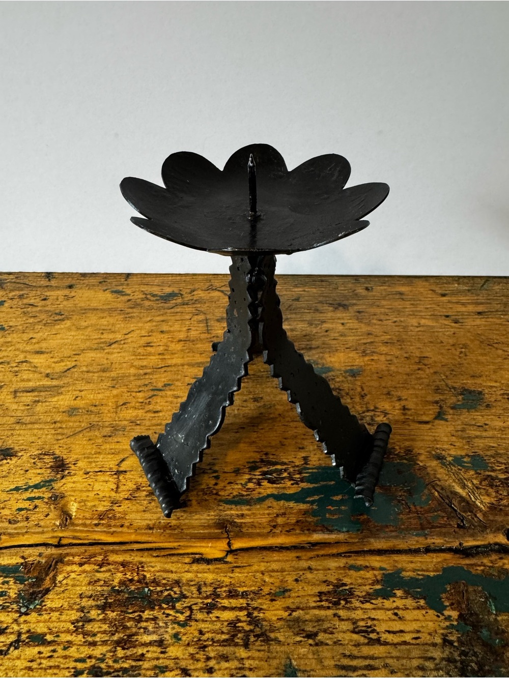 Brutalist Black Metal Flower Pillar Candle Holder - Brand Unspecified